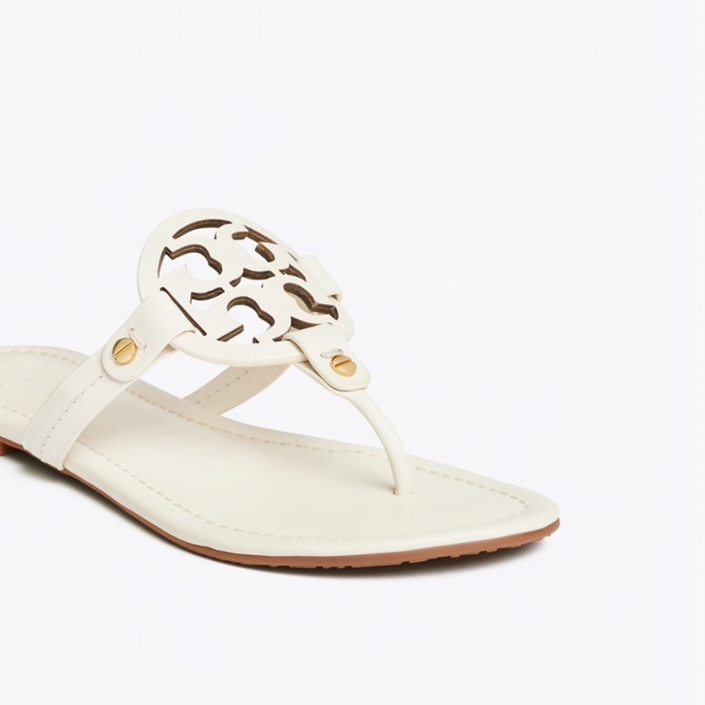 NEW 9 Tory Burch Leather Miller Sandals Bleach - Picture 2 of 12